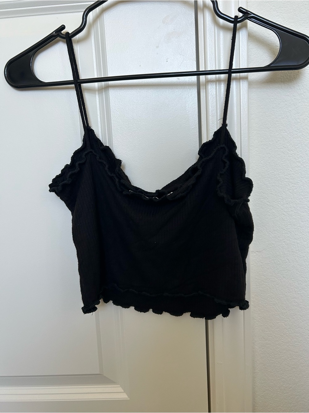 Black Ribbed Spaghetti Strap Crop Top - Picture 2 of 2